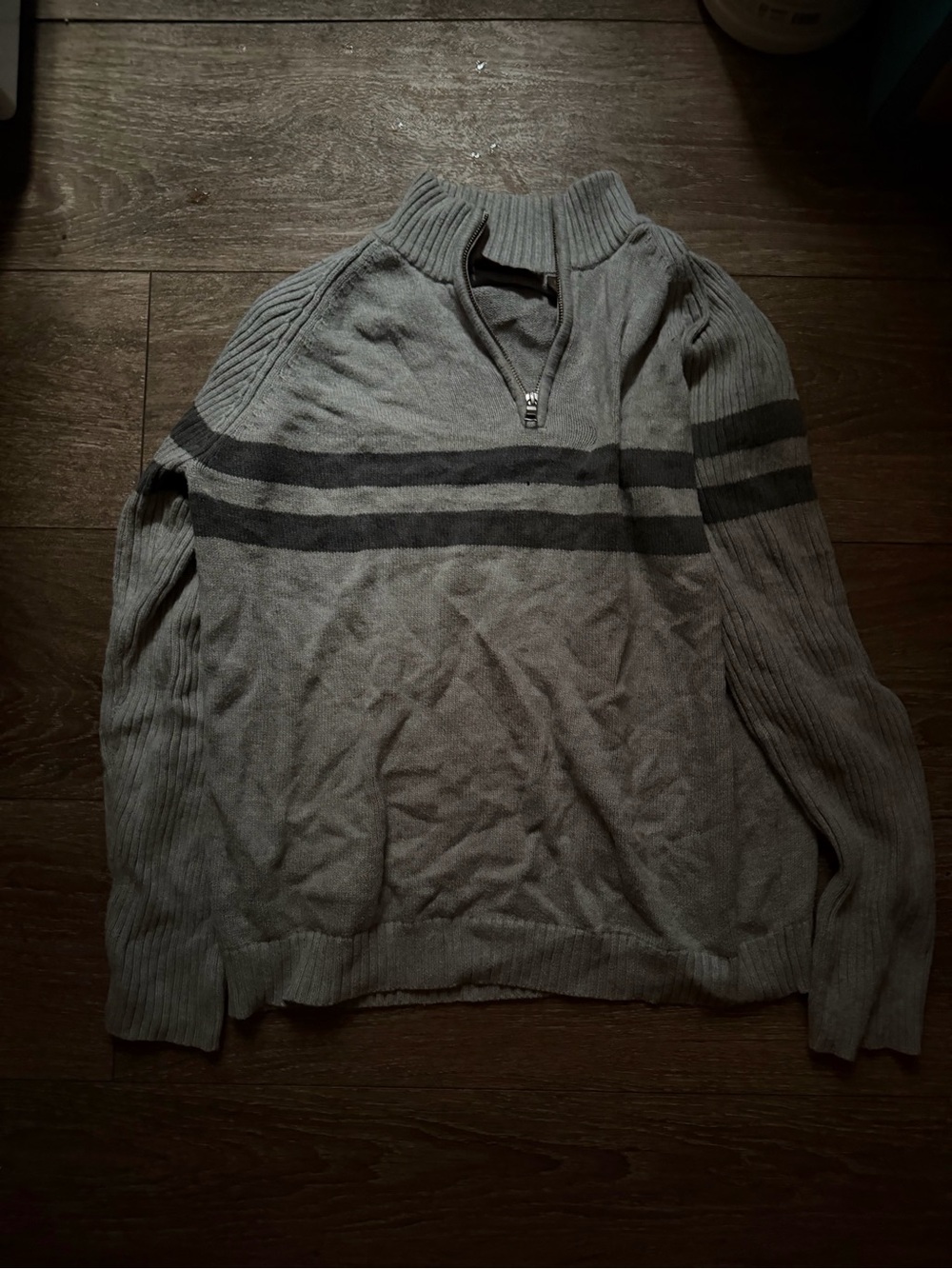 Men's Half-Zip Grey Stripe Sweater